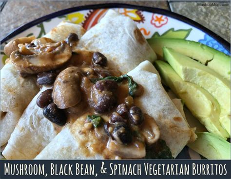mushroom-black-bean-spinach-vegetarian-burritos image