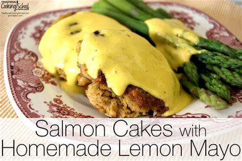 tasty-salmon-cakes-with-homemade-lemon-mayonnaise image