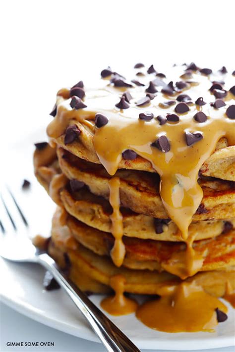 whole-wheat-peanut-butter-chocolate-chip-pancakes image