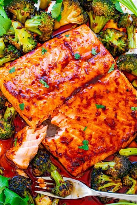 sheet-pan-asian-salmon-and-broccoli-averie-cooks image