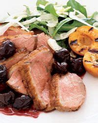 duck-breast-with-fresh-cherry-sauce-and-grilled-apricots image