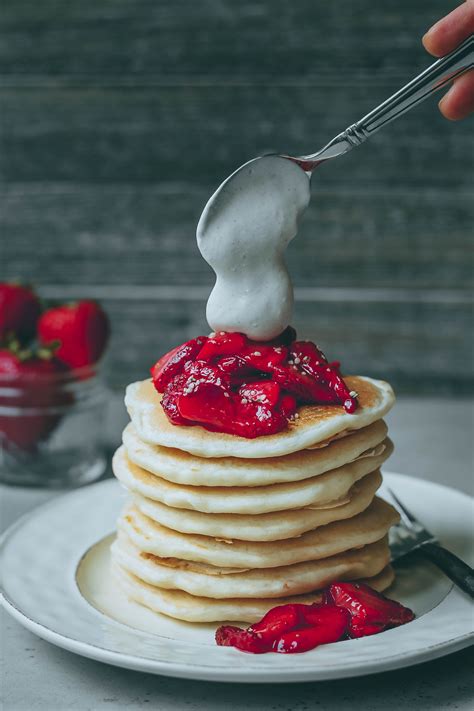 fluffy-strawberries-n-cream-pancakes-healthienut image
