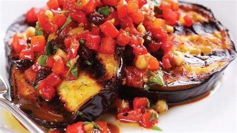 grilled-eggplant-with-roasted-red-pepper-relish image