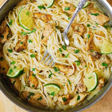 chicken-pasta-with-creamy-cilantro-lime-alfredo-sauce image