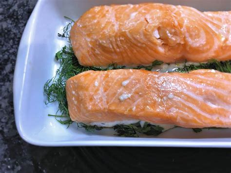 slow-roasted-salmon-with-dill-sauce-recipe-cuisine-fiend image