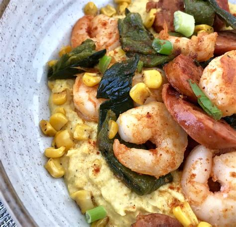 shrimp-and-andouille-with-roasted-corn-puree-my image