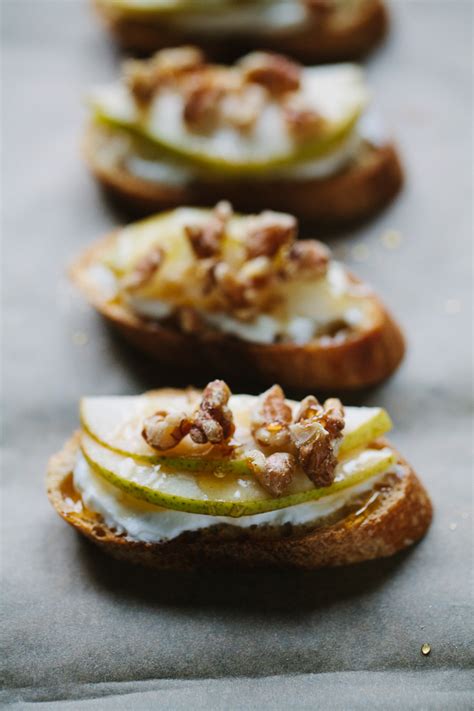 spicy-honey-crostini-with-pears-and-walnuts-gather image