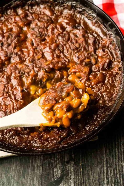 easy-cast-iron-skillet-baked-beans-hearts-content image