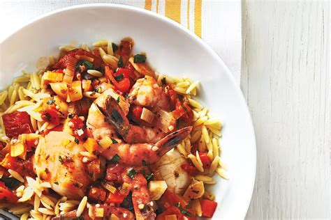 shrimp-scallop-and-tomato-stew-with-lemony-orzo image