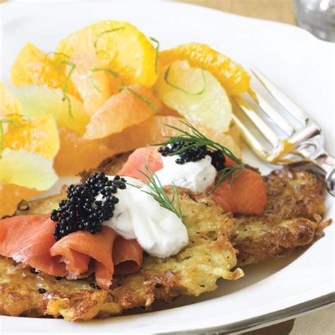 potato-latkes-with-smoked-salmon-caviar-and-tarragon image