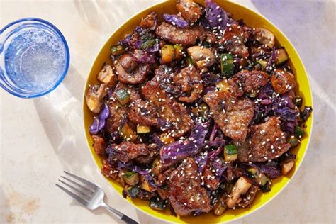 sweet-spicy-beef-stir-fry-with-mushrooms-cabbage image