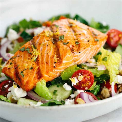 salmon-greek-salad-with-lemon-basil-dressing-jessica image