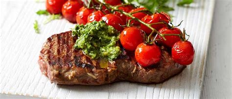 pesto-steak-with-balsamic-tomatoes-olivemagazine image