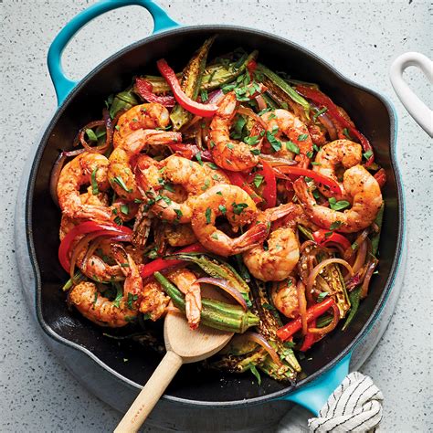 one-pan-spicy-okra-shrimp-eatingwell image