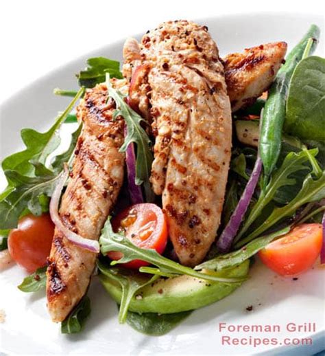 spicy-grilled-chicken-tenderloin-salad-foreman-grill image