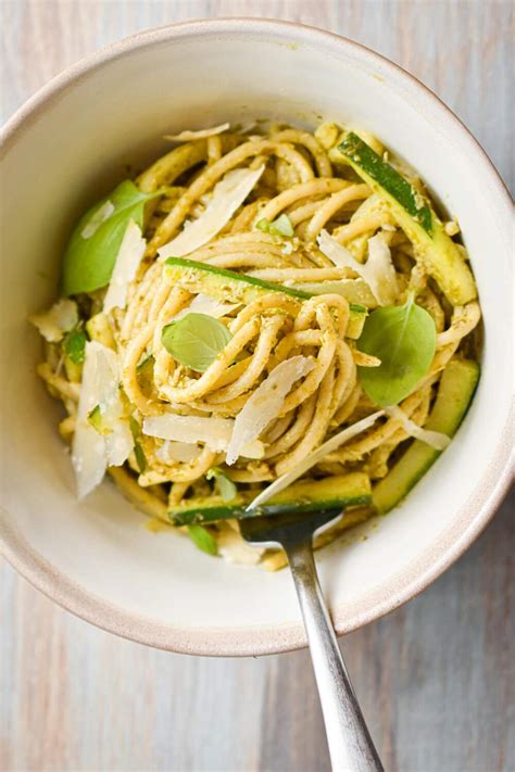 creamy-pesto-pasta-with-zucchini-slender-kitchen image