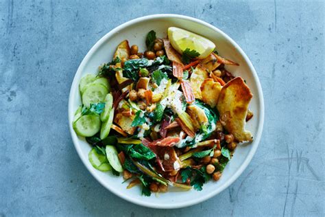 spiced-chickpea-salad-with-tahini-and-pita-chips image