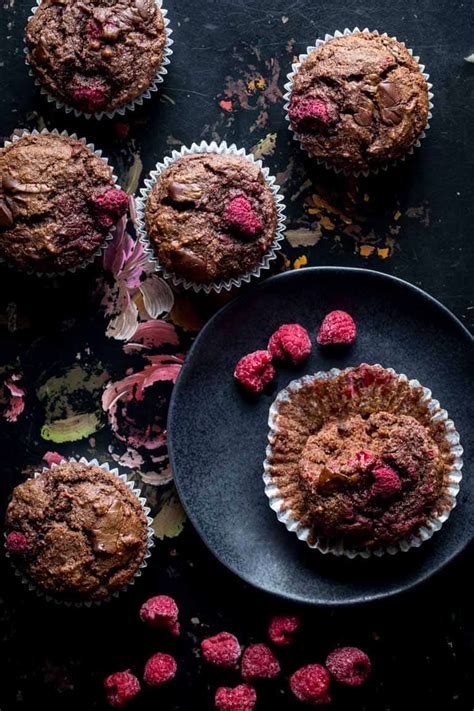 paleo-chocolate-raspberry-muffins-healthy-seasonal image