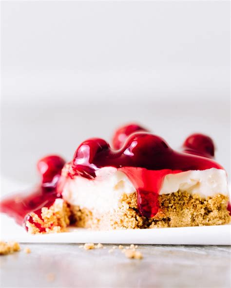 no-bake-cherry-cheesecake-bars-foodess image