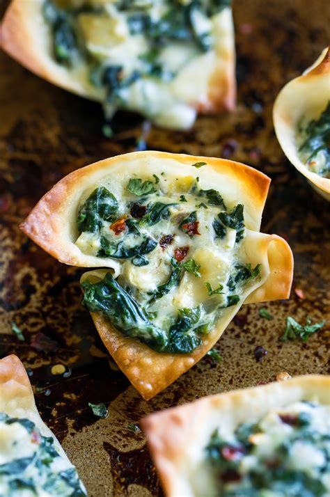 baked-spinach-artichoke-wonton-cups-peas-and image
