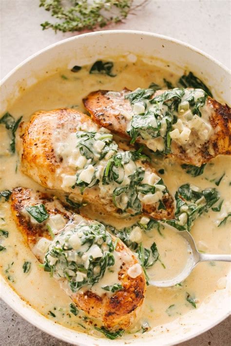 easy-chicken-breasts-recipe-with-creamed-spinach-sauce image