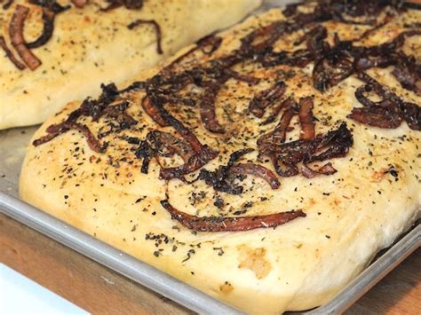 garlic-focaccia-with-caramelized-onions-honest-cooking image