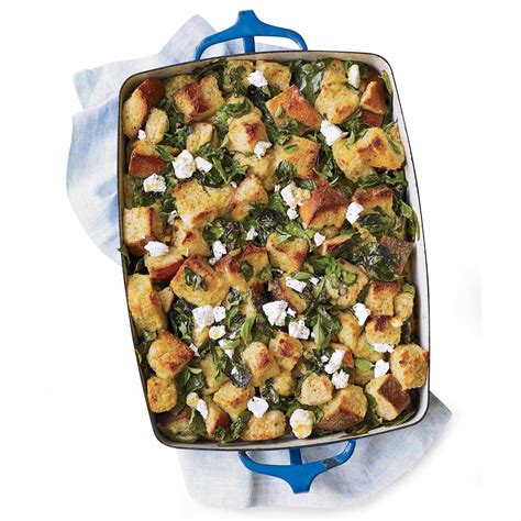 spinach-bread-pudding-with-lemon-and-feta image