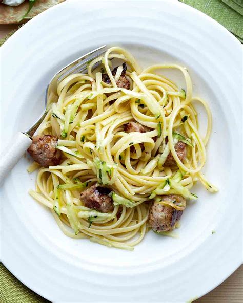 sausage-linguine-with-courgette-and-garlic-delicious image