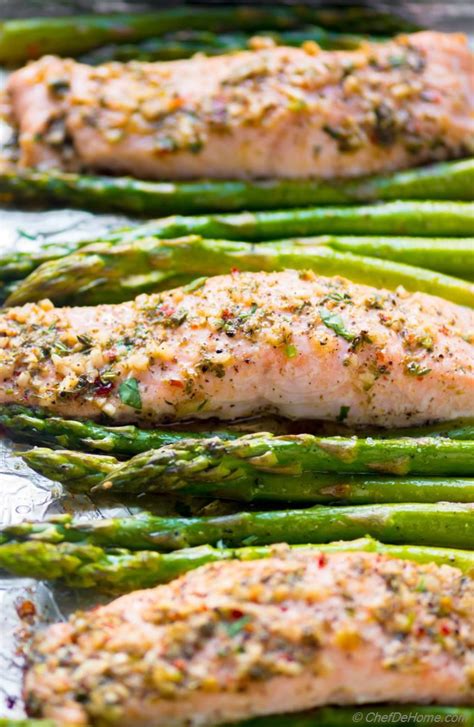 garlic-butter-roasted-salmon-with-asparagus image