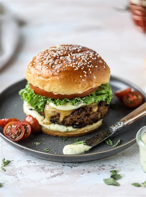 the-best-ever-veggie-burger-with-garlic-herb-mayo image