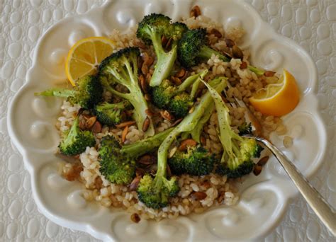 roasted-broccoli-pumpkin-seeds-over-brown-rice image