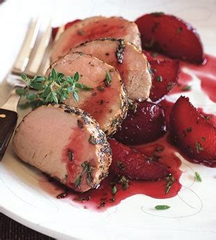 roasted-pork-loin-with-poached-plums-recipe-bon image