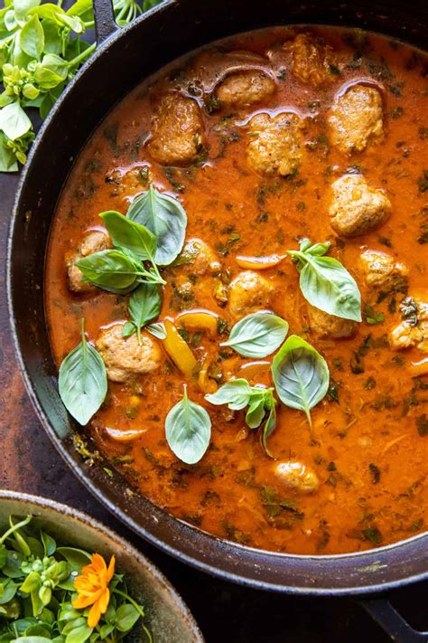 simple-coconut-chicken-meatball-curry-with-rice image