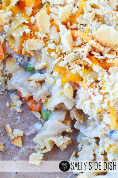 tuna-casserole-with-ritz-cracker-topping-salty-side-dish image