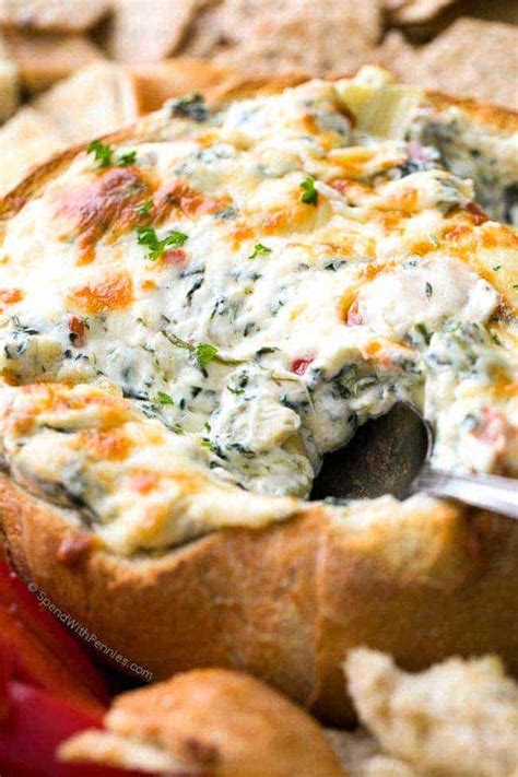 hot-spinach-and-artichoke-dip-in-a-bread-bowl image