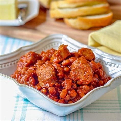 maple-baked-beans-with-apple-sausage-slow-cooked image