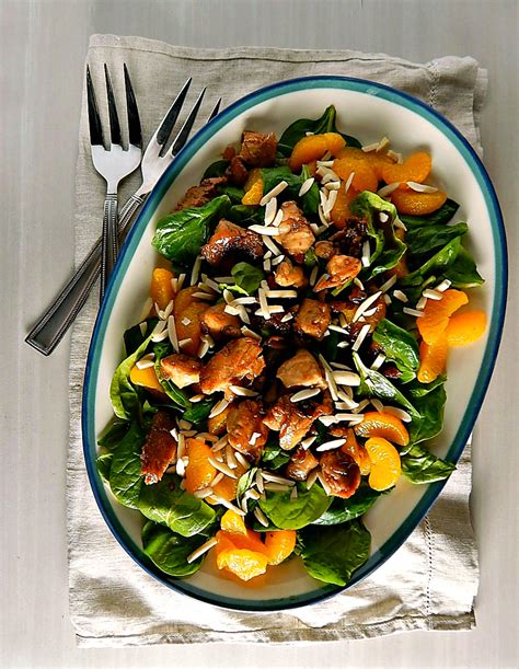 warm-spinach-chicken-mandarin-salad-frugal-hausfrau image
