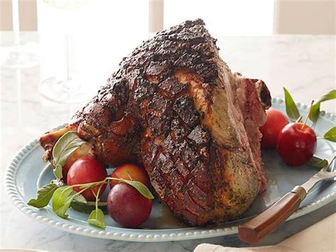 roasted-fresh-ham-with-cider-glaze-recipe-food-network image