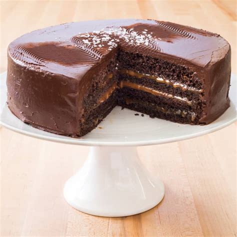 chocolate-caramel-layer-cake-cooks-illustrated image