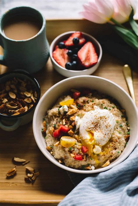 savory-oatmeal-with-poached-egg-roasted-almonds image