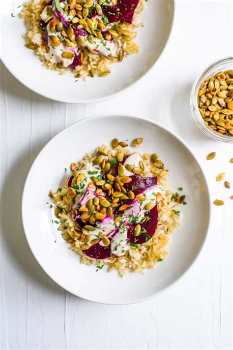 crispy-brown-rice-bowl-with-beets-and-tahini-the image