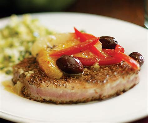seared-tuna-with-citrus-tomato-olive-sauce image