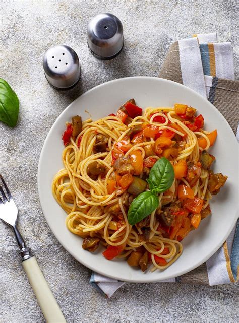 pasta-with-roasted-eggplant-and-bell-peppers-the image