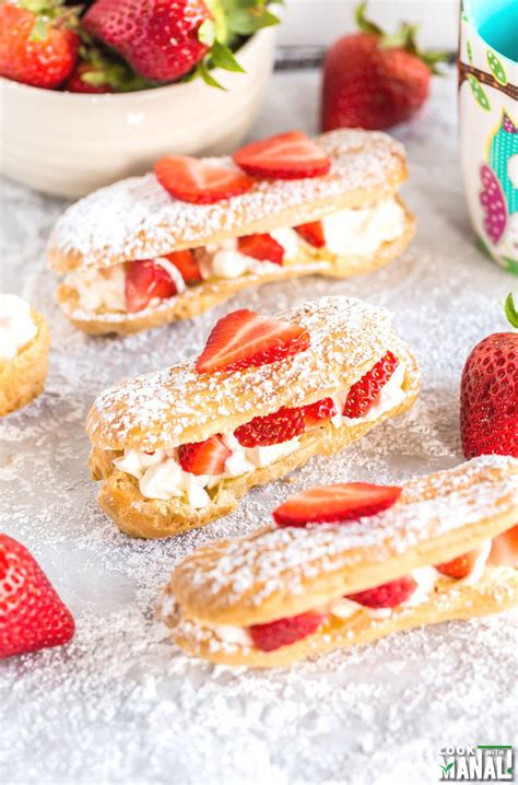 strawberries-and-cream-eclairs-cook-with-manali image