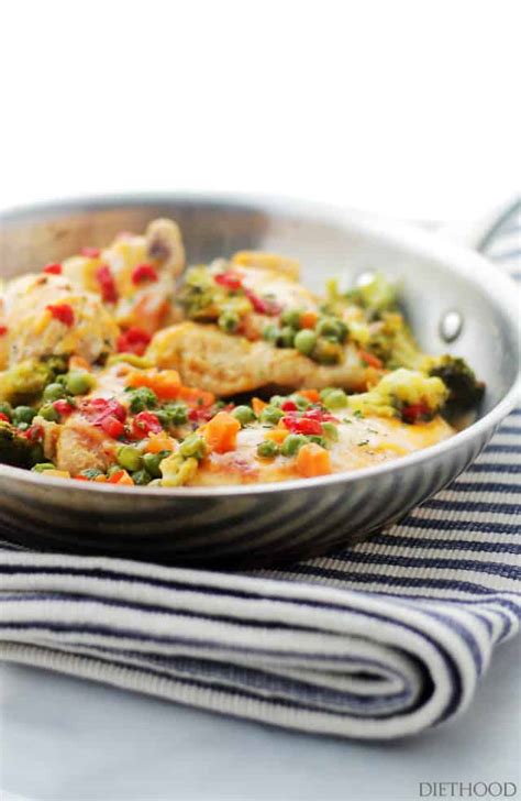 cheesy-chicken-and-vegetables-skillet-recipe-diethood image