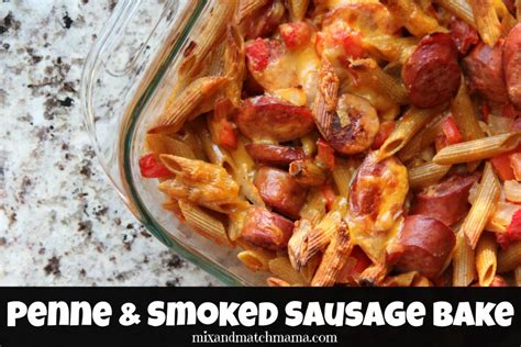 penne-smoked-sausage-bake-recipe-mix-and image