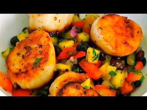 pan-seared-scallops-with-mango-black-bean-salsa image