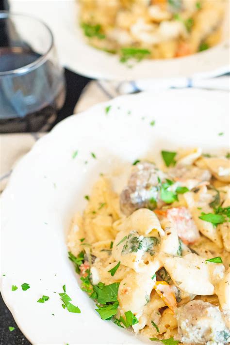 instant-pot-creamy-italian-sausage-and-shells-platter image