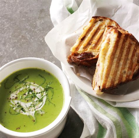 spring-pea-soup-with-grilled-ham-and-cheese image