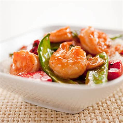 stir-fried-shrimp-with-snow-peas-and-red-bell-pepper image